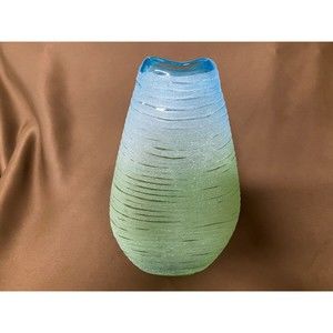 vintage OMBRE art glass vase large blue and green frosted